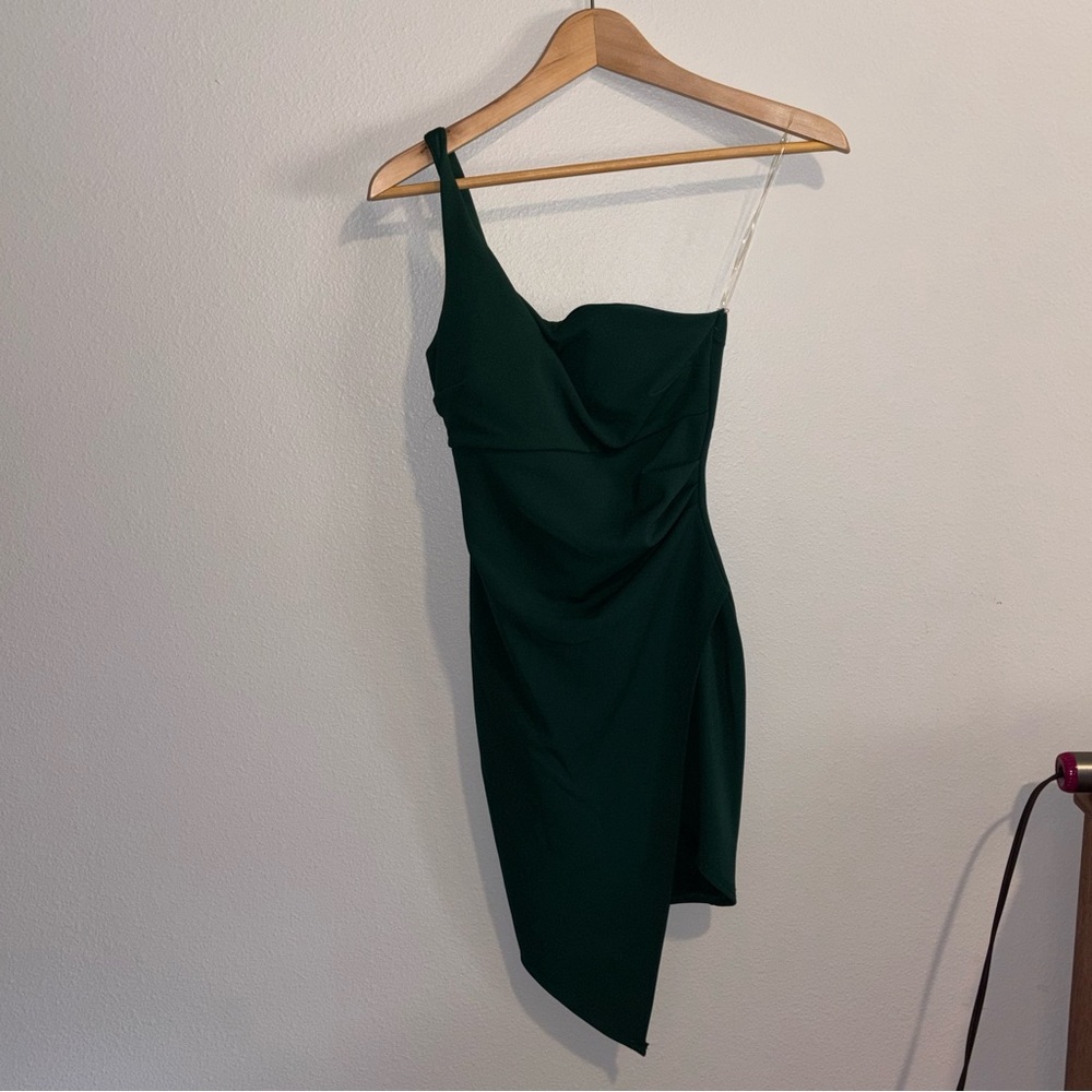 Emerald Sundae Dark Green One-Shoulder Dress - Picture 2 of 10